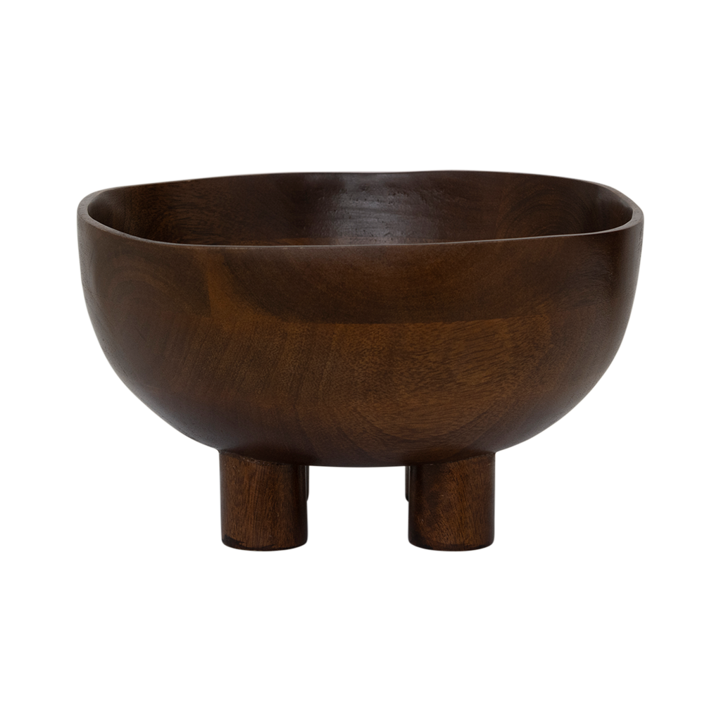 Zeno hand-carved mango wood bowl on four feet, in dark brown by Urban Nature Culture