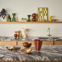 Urban Nature Culture ceramics styled on a kitchen shelf and marble worktop
