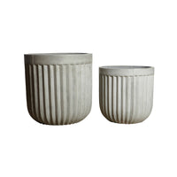 Planter Ribbed Concrete Set of 2 Light grey