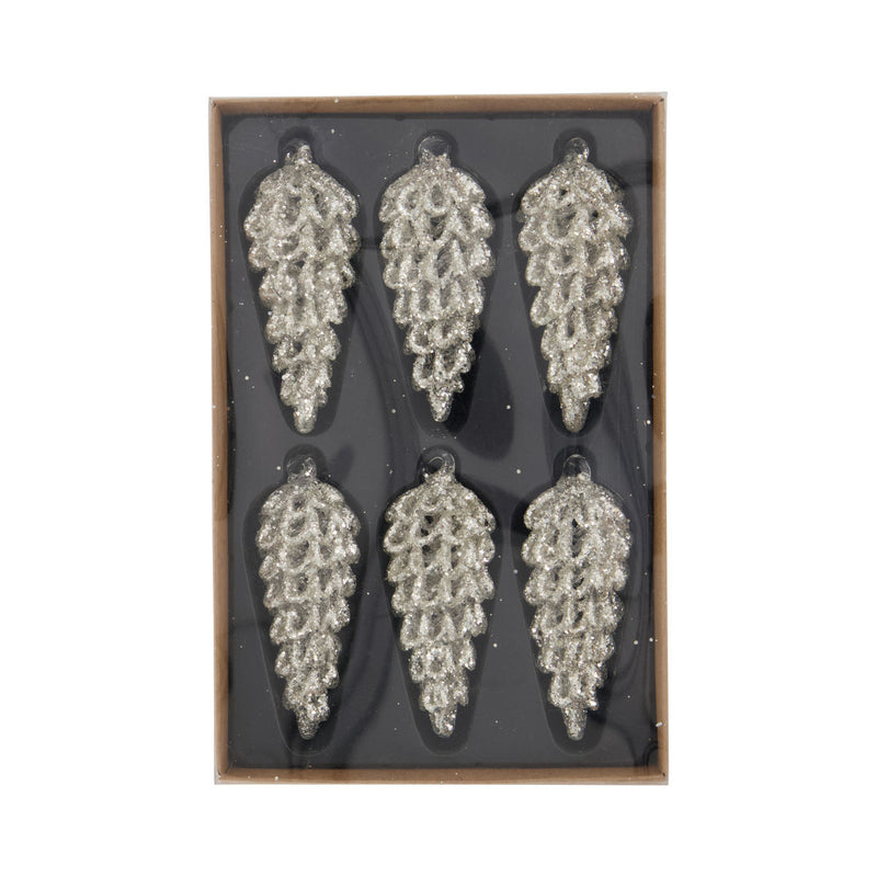 Cone Silver Ornament  L Set of 6