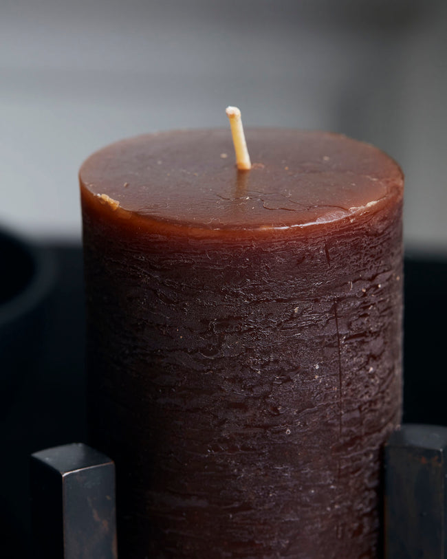 Pillar Candle Rustic Wax Cognac (Set of 2) Small