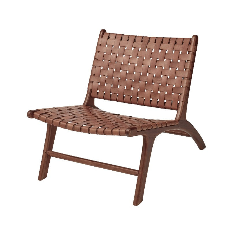 the chair with woven leather strip base and back rest