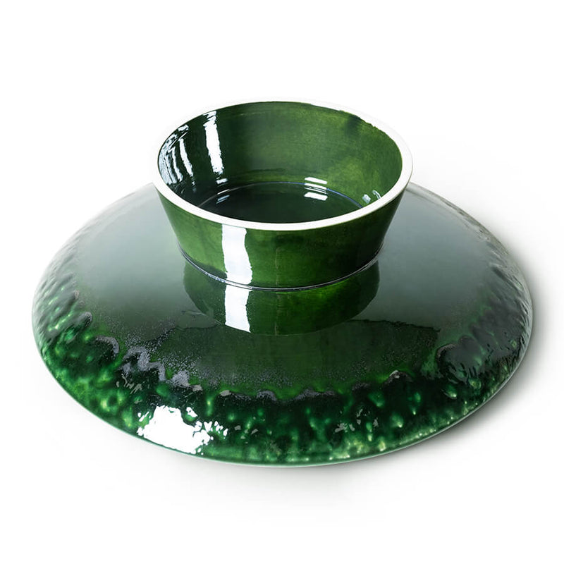 the emeralds: Ceramic Bowl on Base L Dripping Green