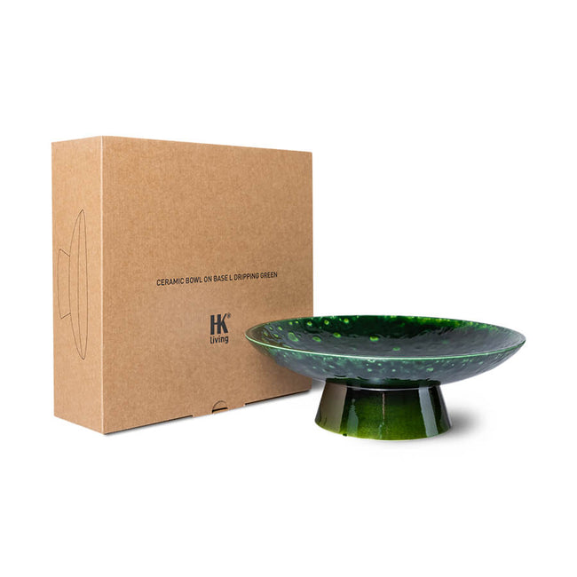 the emeralds: Ceramic Bowl on Base L Dripping Green