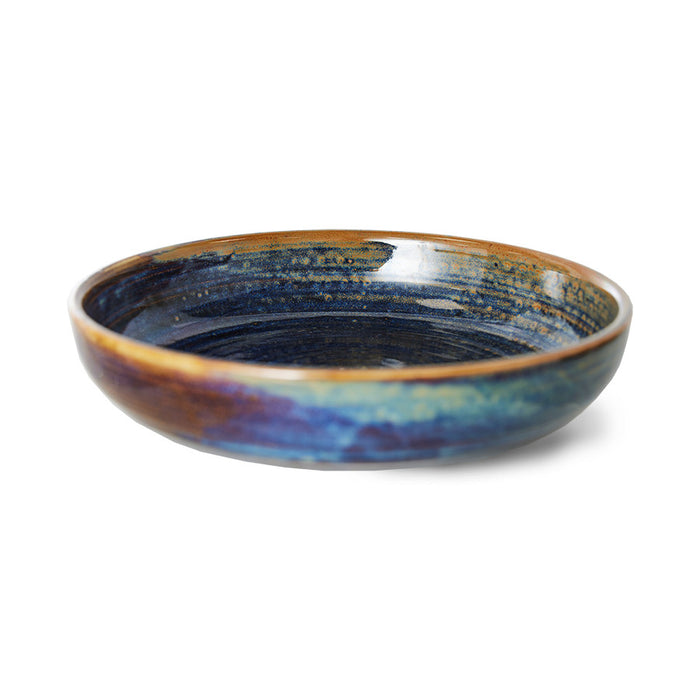 you can see the hand painted brish strokes on this hand finished deep plate in deep blues form hklving