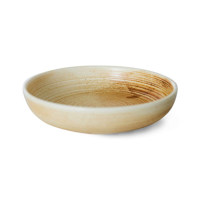 with clear brush strokes on this hand made and hand-finished deep plate or pasta bowl in beige and browns from the dutch brand hkliving
