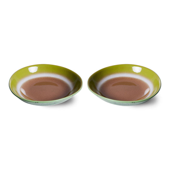 gorgeous bowls in apple green and light brown with a slightly wavey edge from hkliving 70s ceramics