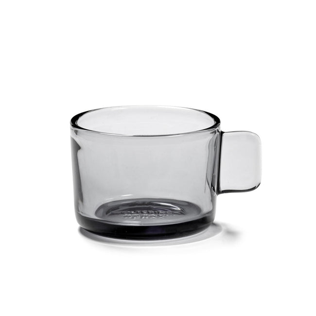 grey black glass espresso cup serax heii with a whole glass handle