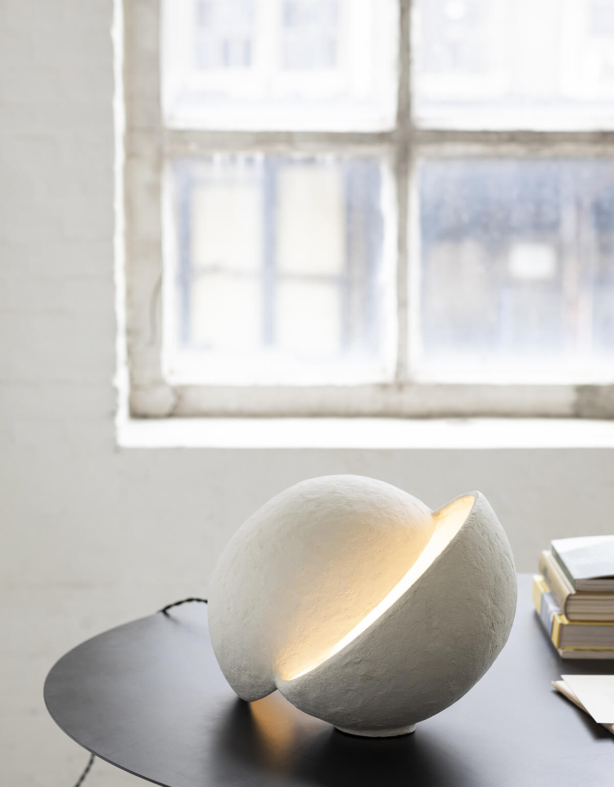 Paper Mache Standing Lamp Medium White Earth Split Sphere Lamp by Serax