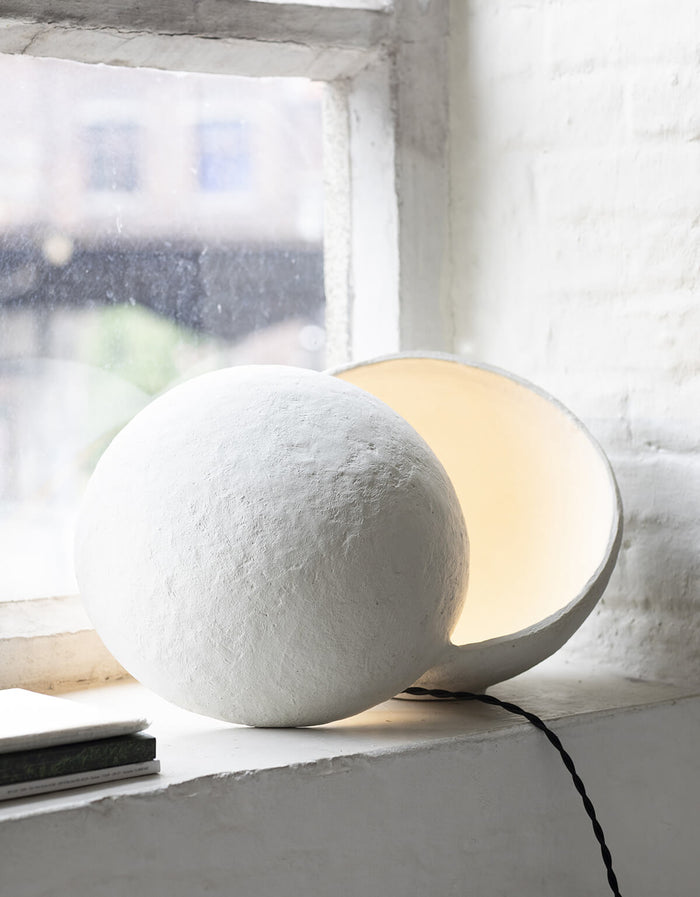 Paper Mache Standing Lamp Medium White Earth Split Sphere Lamp by Serax