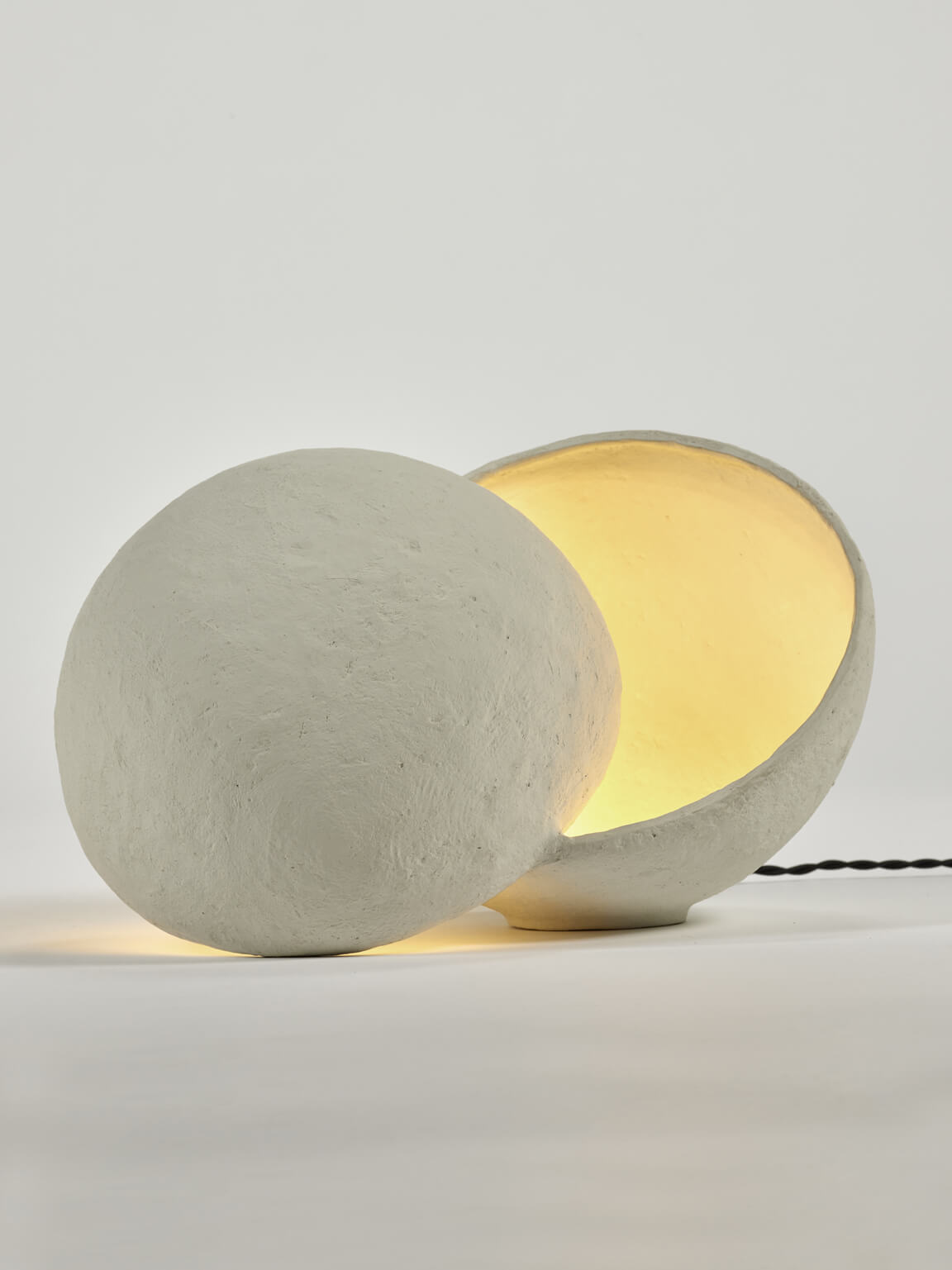 Paper Mache Standing Lamp Medium White Earth Split Sphere Lamp by Serax