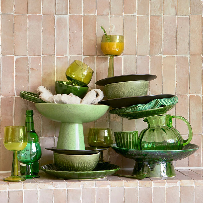 the emeralds: Ceramic Bowl on Base L Dripping Green