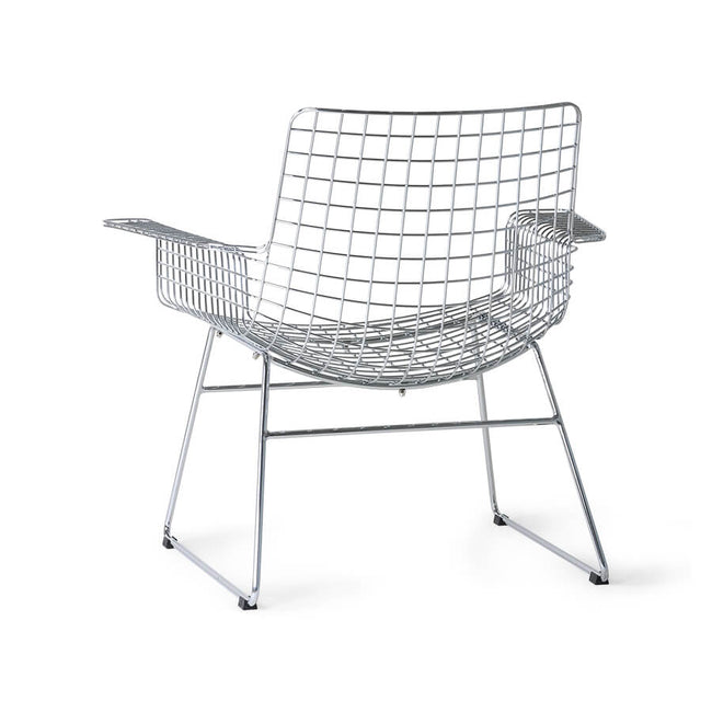 Metal Wire Lounge Chair Silver w Seat Cushion
