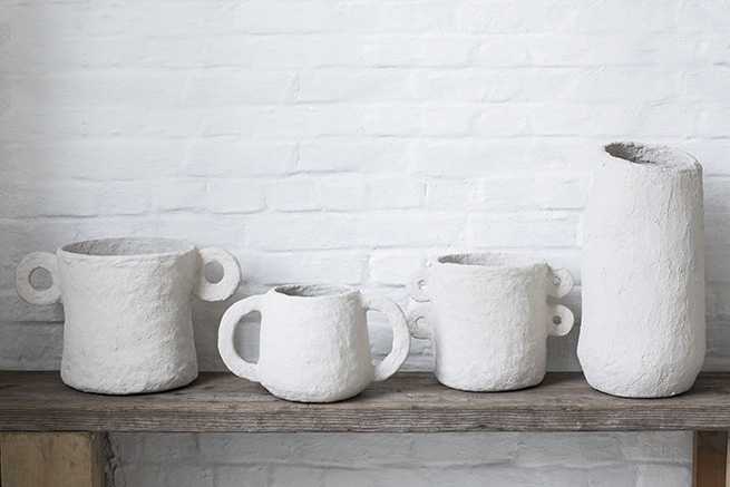 Paper Mache Vase Beige