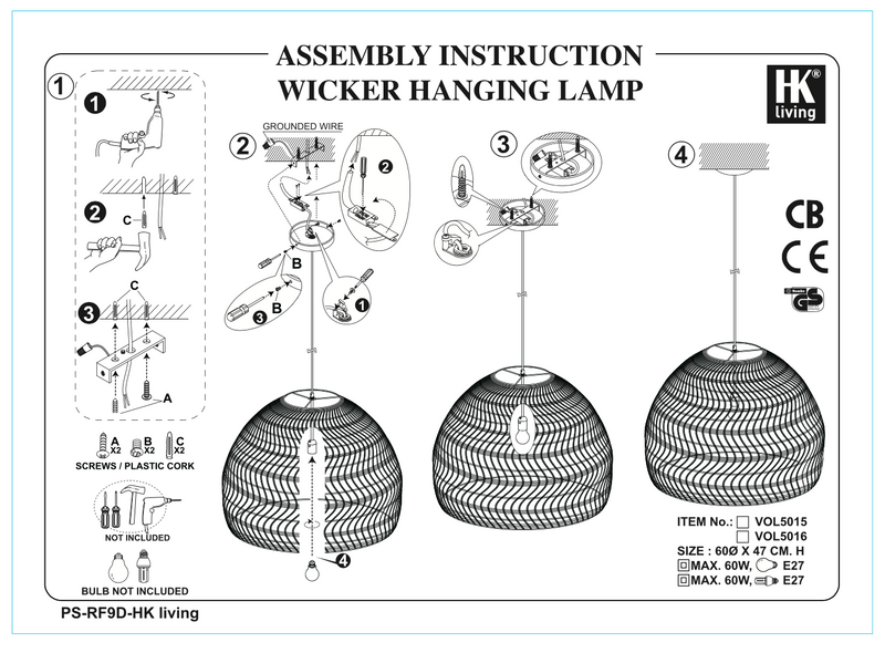 Wicker Pendant Lamp Ball Natural M