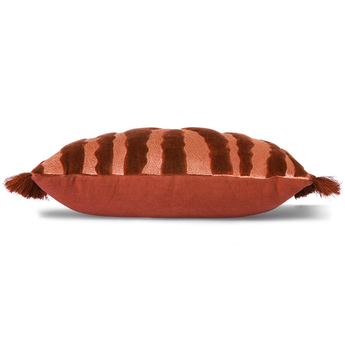 Fringed Velvet Tiger Cushion Red (25X40)