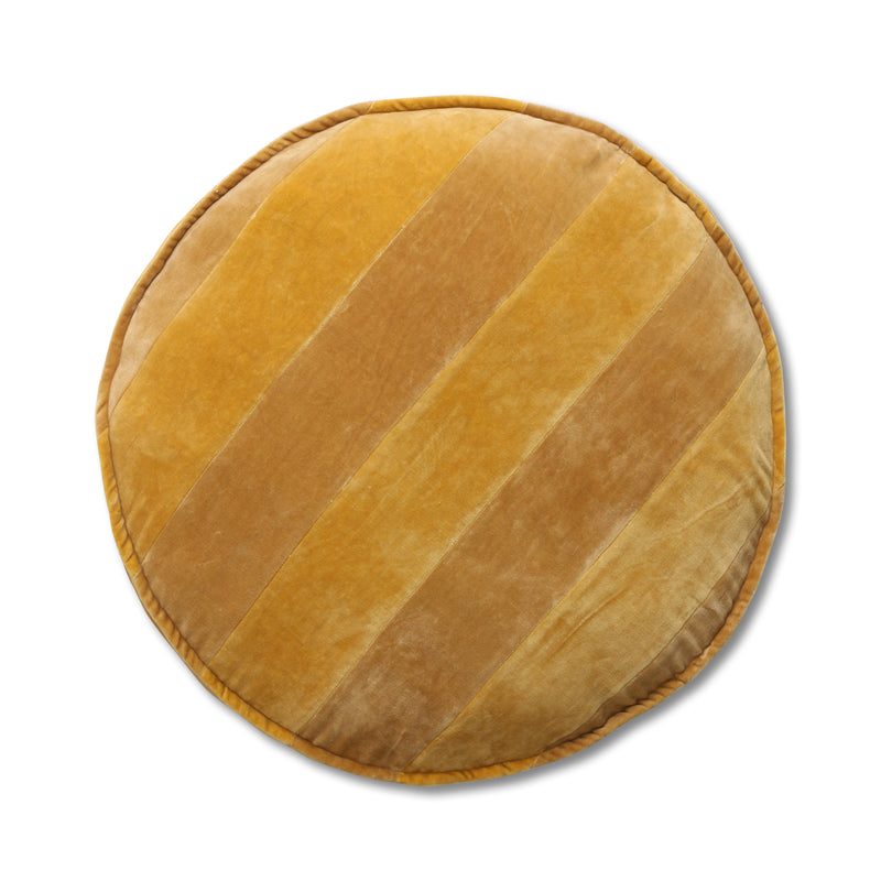 Striped Velvet Seat Cushion Round Ochre/Gold (ø60)