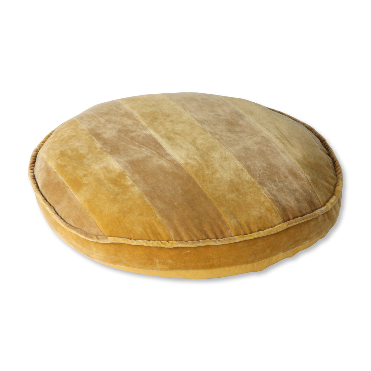 Striped Velvet Seat Cushion Round Ochre/Gold (ø60)