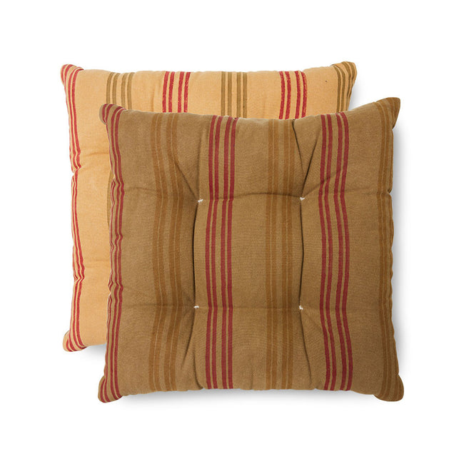 cinnamon cushion with red and golden stripes from hkliving