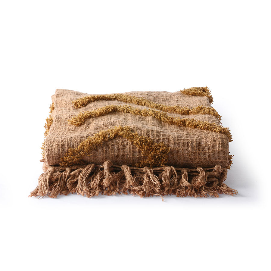 Cotton Fringe Pattern Throw Brown (130x170)