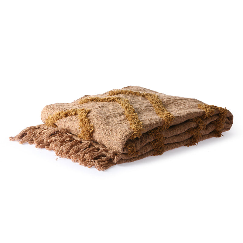 Cotton Fringe Pattern Throw Brown (130x170)