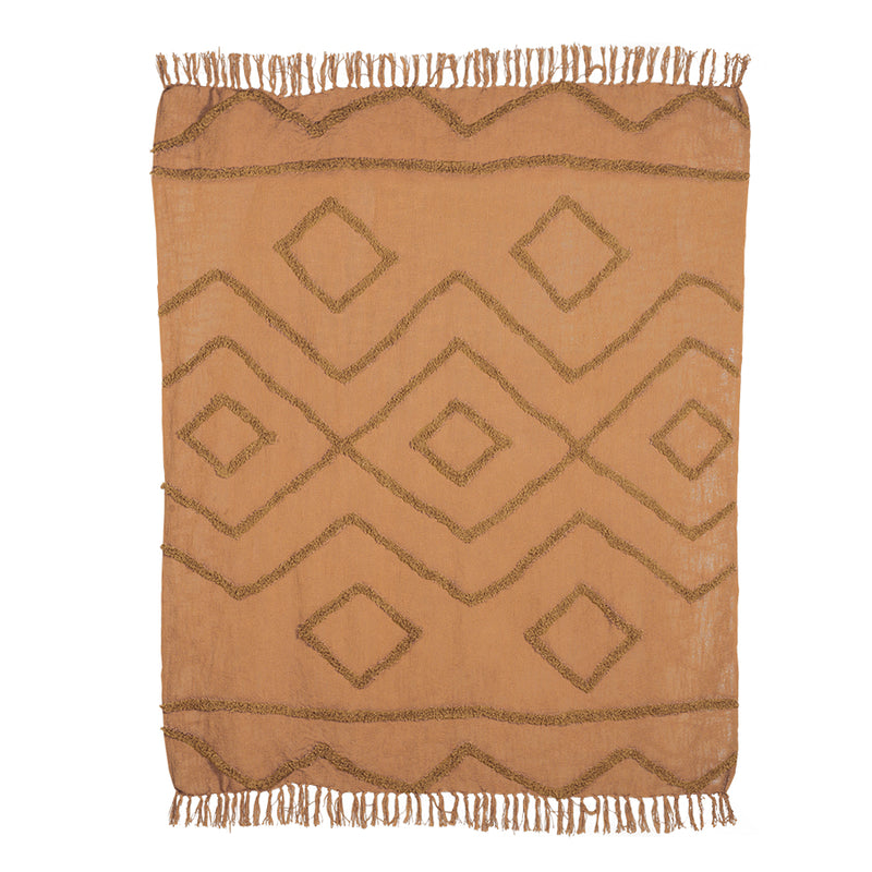 Cotton Fringe Pattern Throw Brown (130x170)