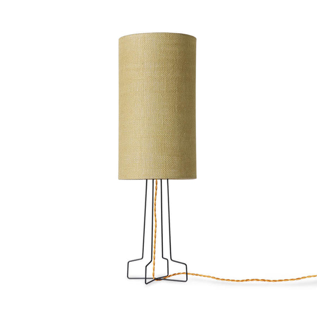 a natural jute in green lamp shade on a lamp base that is only an outline from dutch design house hkliving