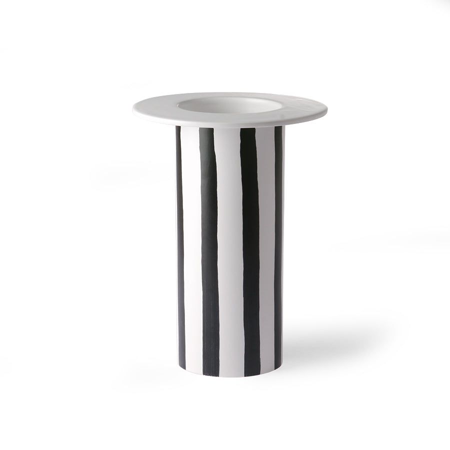 Art Deco Ceramic Vase Black/White Striped