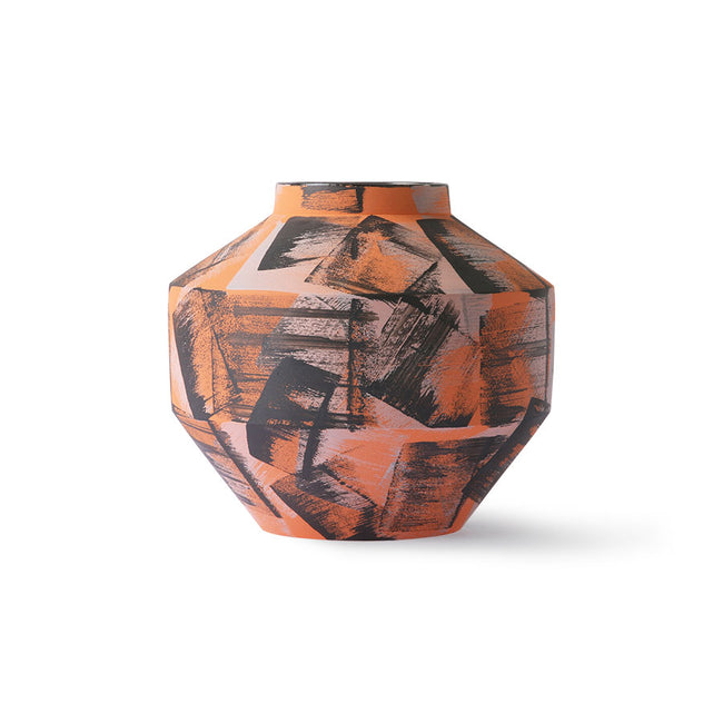 Hand Brushed Ceramic Vase Orange/Black