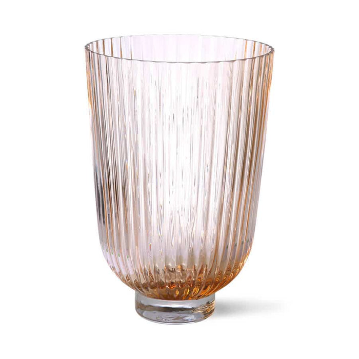 Peach Ribbed Glass Vase