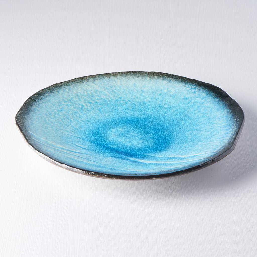 Sky Blue Plate with Bisque Base and Uneven Edge