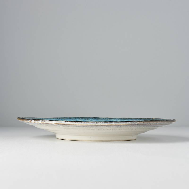 Sky Blue Plate with Bisque Base and Uneven Edge