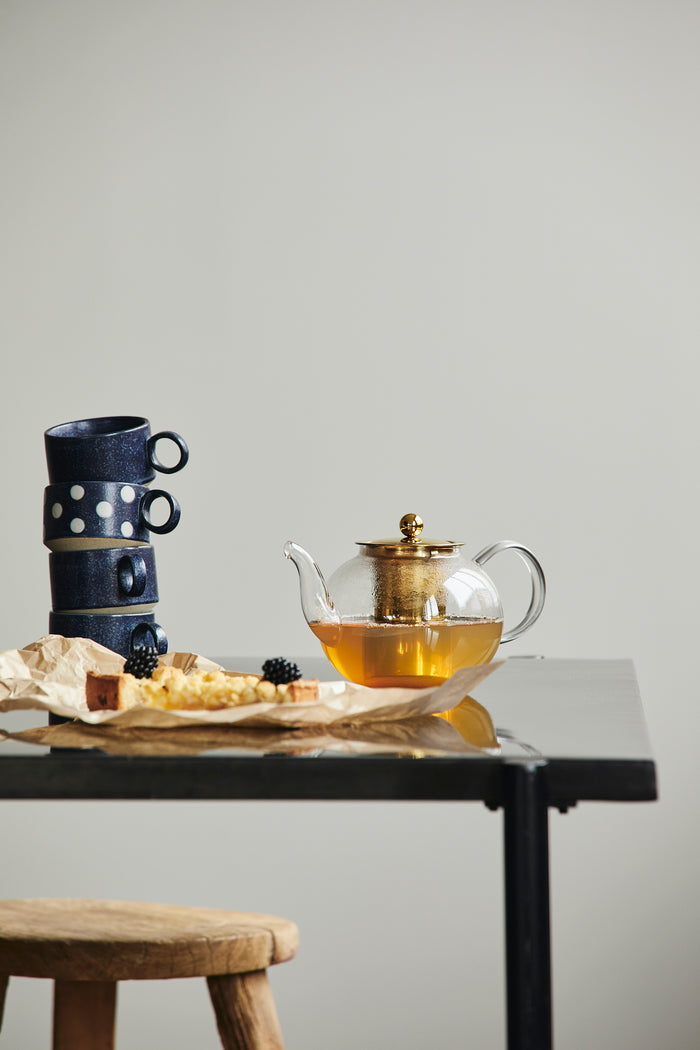 Grainy Tea Cup w Handle Dark Blue/Sand