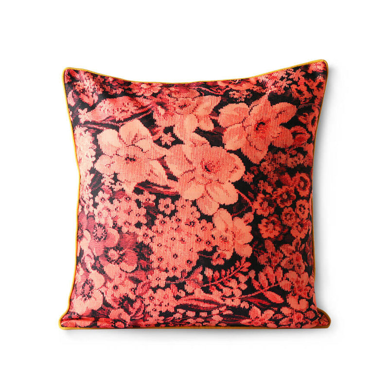 Printed Floral Cushion Coral/Black (50x50)